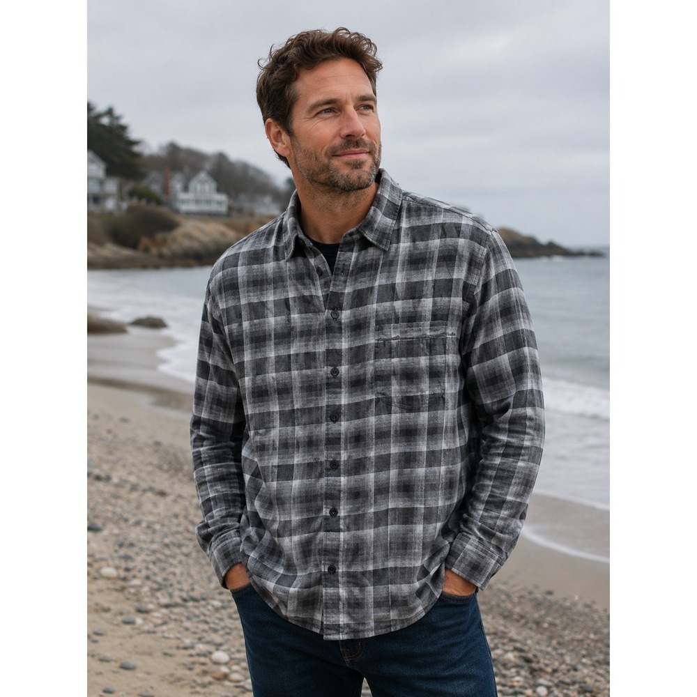 Tommy Bahama Men's Large Shirt Black And White Plaid Long Sleeve -69‎
